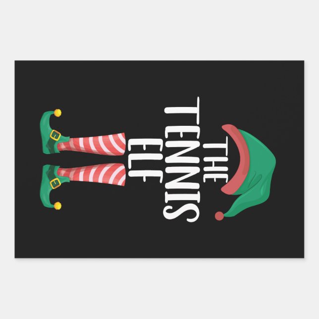 The Tennis Elf Matching Family Group Christmas Wrapping Paper Sheets (Front)