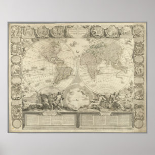 The Terrestrial Globe Vintage World Map, 1767 Poster