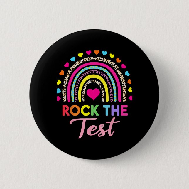 The Test Test Day Teacher Testing Day Rainbow Leop Button (Front)