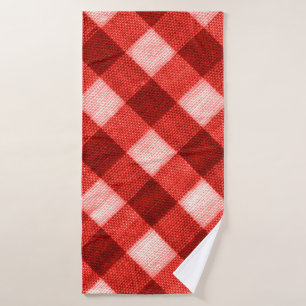 The texture of the bright red of binding gingham f bath towel