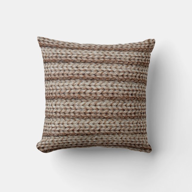 the texture of the plain knitted fabric , brown throw pillow (Front)
