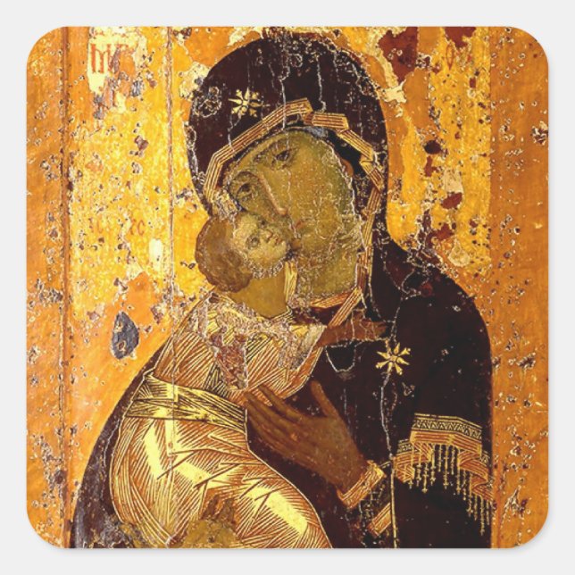 The Theotokos of Vladimir Orthodox Christian Icon Square Sticker (Front)