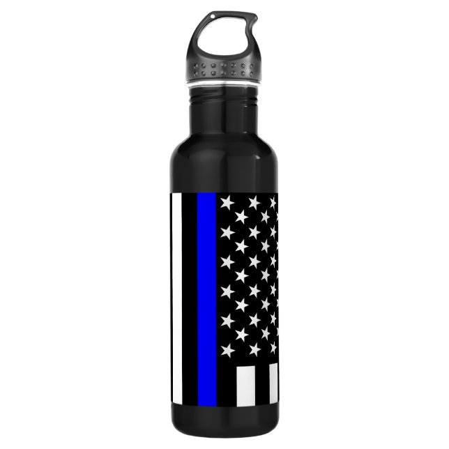 The Thin Blue Line American Flag Stainless Steel Water Bottle (Front)