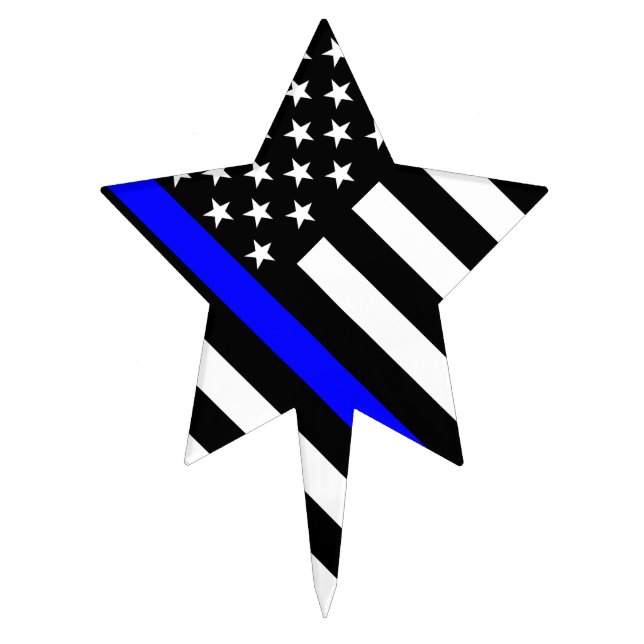 The Thin Blue Line Black and White US flag Cake Topper (Front)