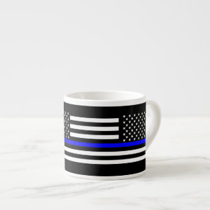 The Thin Blue Line Black and White US flag Espresso Cup