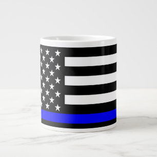 The Thin Blue Line Black and White US flag Giant Coffee Mug