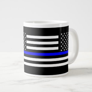 The Thin Blue Line Black and White US flag Large Coffee Mug