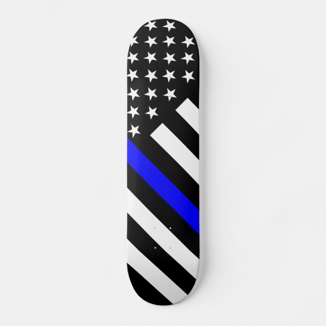 The Thin Blue Line Black and White US flag Skateboard Deck (Front)