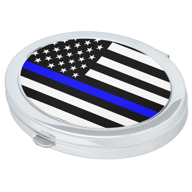 The Thin Blue Line Black and White US flag Vanity Mirror (Turned)