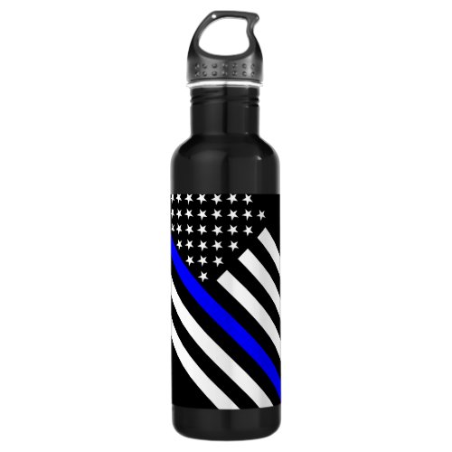 The Thin Blue Line Black and White US flag Water Bottle