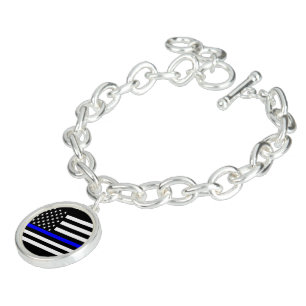 The Thin Blue Line Graphic Decor Display Charm Bracelet