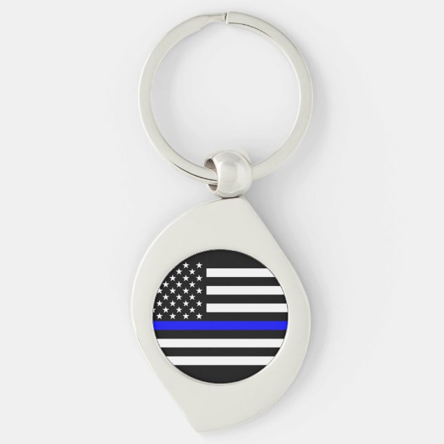 The Thin Blue Line Graphic Decor Display Keychain (Front)