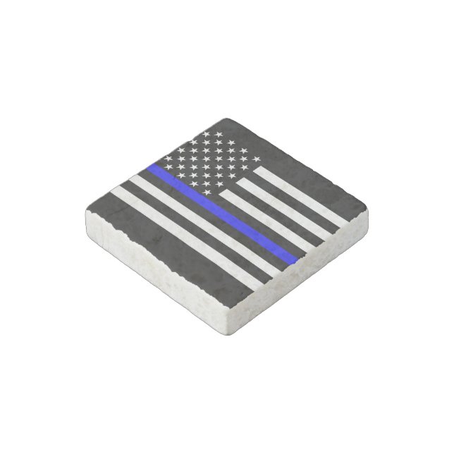The Thin Blue Line Graphic Decor Display Stone Magnet (Angled)
