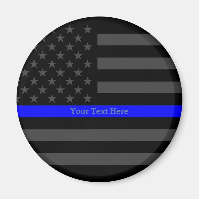 The Thin Blue Line Personalized Word Black US Flag Magnet (Front)