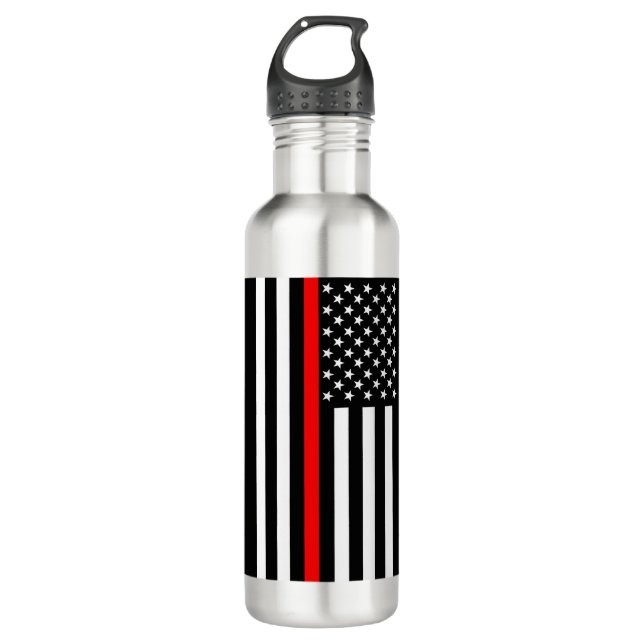 The Thin Red Line American Flag on a Water Bottle (Front)