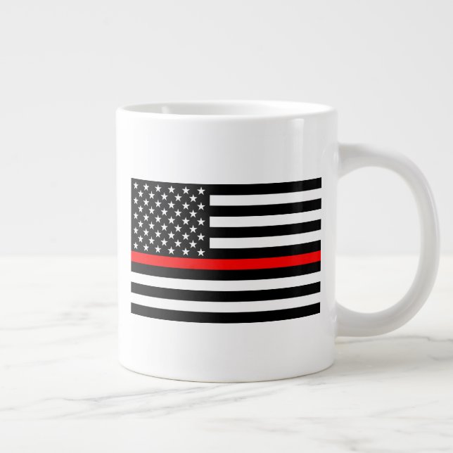 The Thin Red Line Black and White US flag on a Giant Coffee Mug (Right)