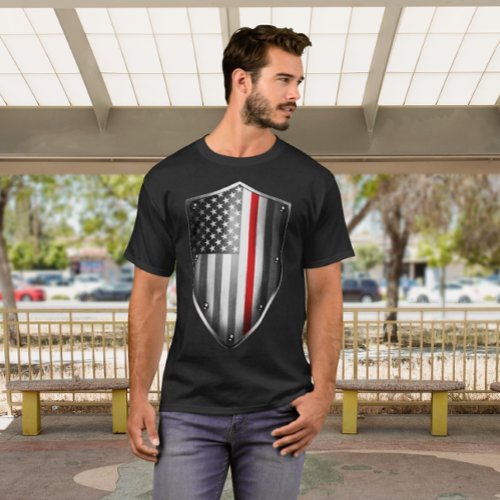 The Thin Red Line of Courage Insignia Black T_Shirt