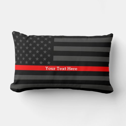 The Thin Red Line Personalized Text Black US Flag Lumbar Pillow