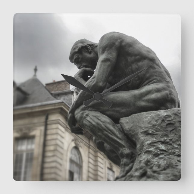 The Thinker Rodin Paris Sculpture Square Wall Clock (Front)