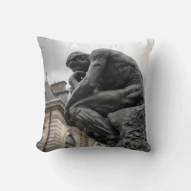The Thinker Rodin Paris Sculpture Throw Pillow (Front)