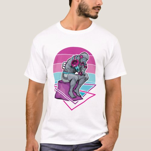 The Thinker Statue Cyberpunk Vaporwave Rodin T_Shirt