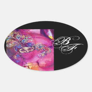 THE THIRD MASK , Monogram Fuchsia Black Oval Sticker