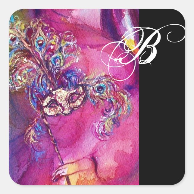 THE THIRD MASK , Monogram Fuchsia Black Square Sticker (Front)
