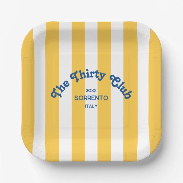 The Thirty Club Beach Cabana Stripe 30th Birthday  Paper Plates (Front)