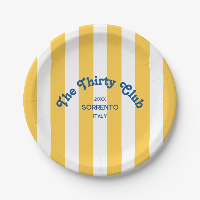 The Thirty Club Beach Stripe 30th Birthday Round Paper Plates (Front)
