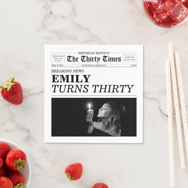 The Thirty Times Newspaper 30th Birthday Napkins (Insitu)