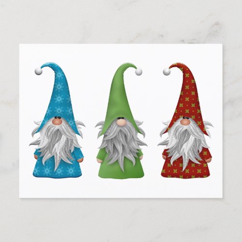 The Three Christmas Gnomes Holiday Postcard