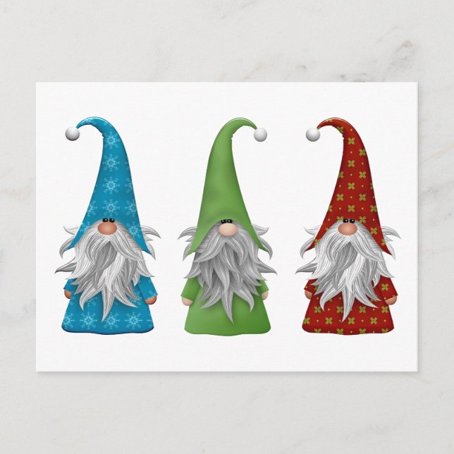 The Three Christmas Gnomes Holiday Postcard (Front)
