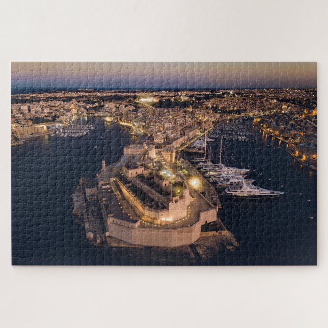 The Three Cities Valletta Malta Aerial Seascape Jigsaw Puzzle (Horizontal)