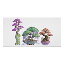 The three colored bonsai vases.