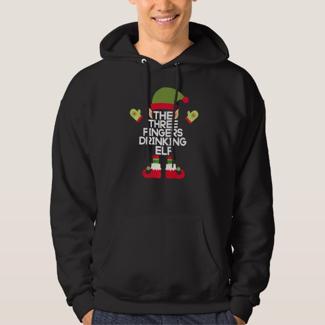 The Three Fingers Drinking Elf Funny Bourbon Chris Hoodie (Front)