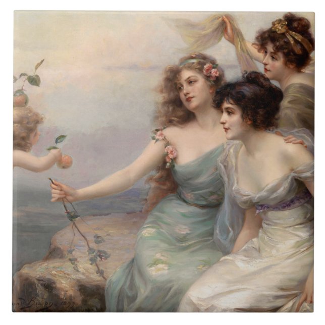 The Three Graces by Edouard Bisson Ceramic Tile (Front)