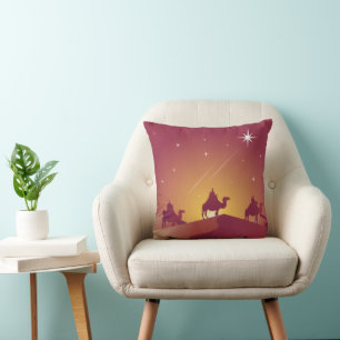 The three kings following the Star Christmas theme Throw Pillow