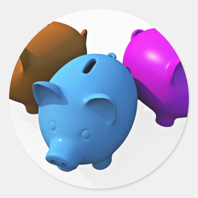 The Three Little Piggy Banks Classic Round Sticker (Front)