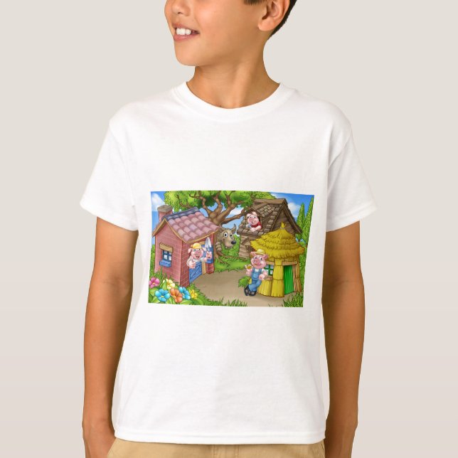 The Three Little Pigs Fairytale Scene T-Shirt (Front)