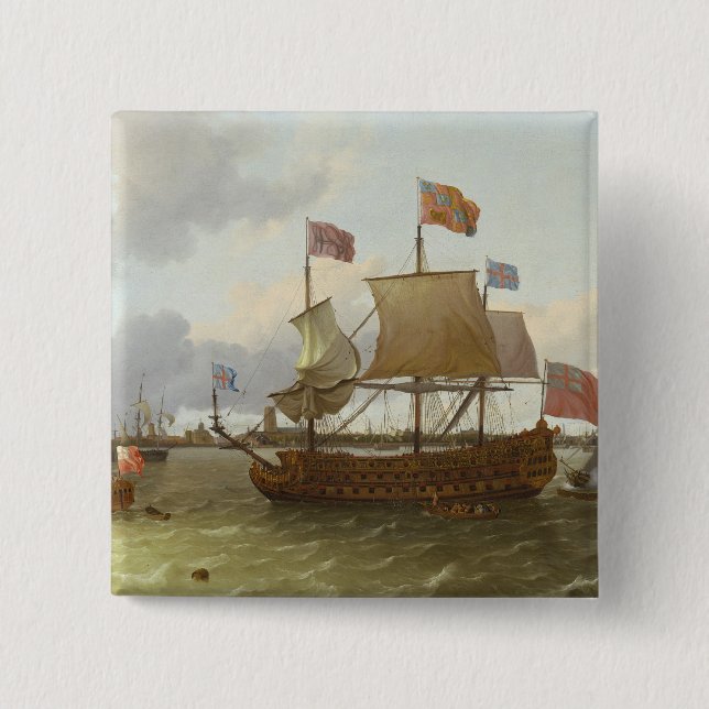The Three-Master 'Britannia' in Rotterdam, 1698 Pinback Button (Front)