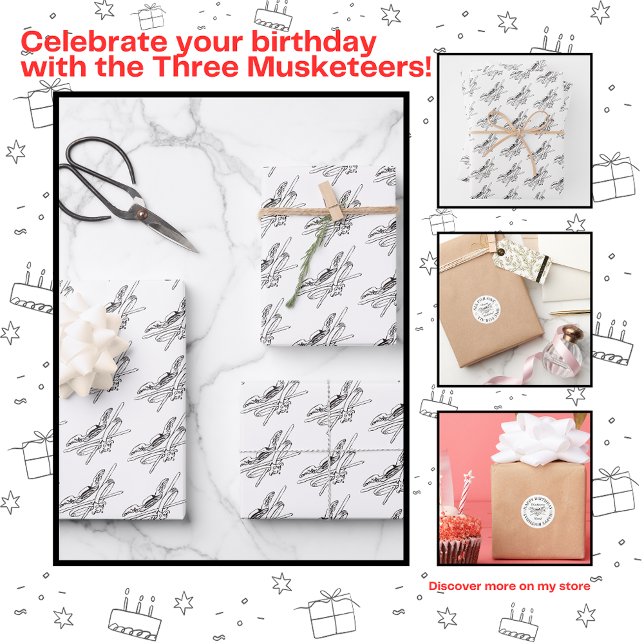 The Three Musketeers Birthday Party Wrapping Paper Sheets (Creator Uploaded)