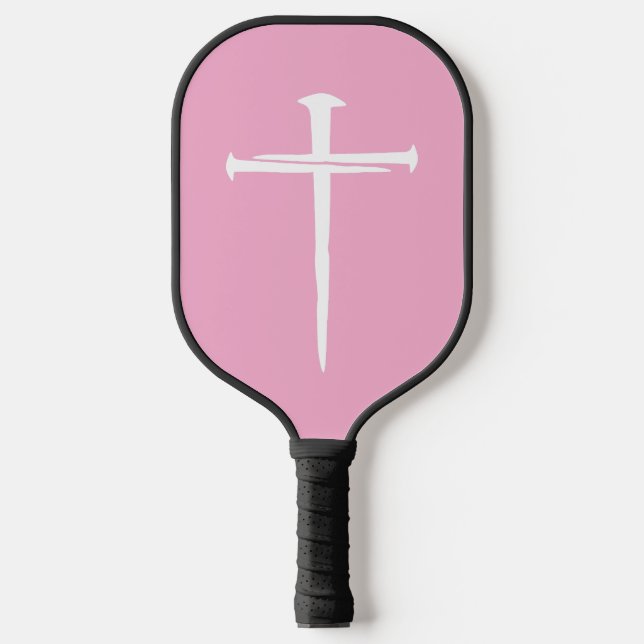The Three Nails White Cross Christian Carbon Fiber Pickleball Paddle (Front)