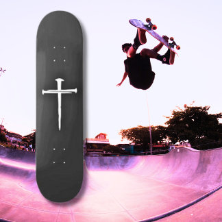The Three Nails White Cross Christian Skateboard