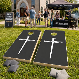 The Three Nails White Cross Faith-Based Cornhole Set