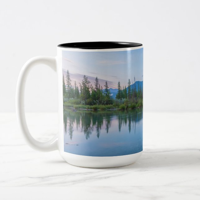 The Three Sisters Mountain Landscape Reflection  Two-Tone Coffee Mug (Left)