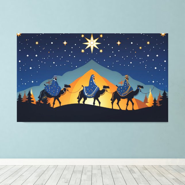 The Three Wise Men on Camels Canvas Print (Insitu(Wood Floor))