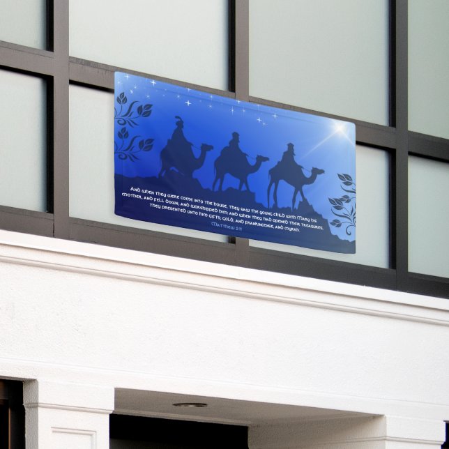 The Three Wisemen Blue Star Christmas Church Banner (Outside Building)