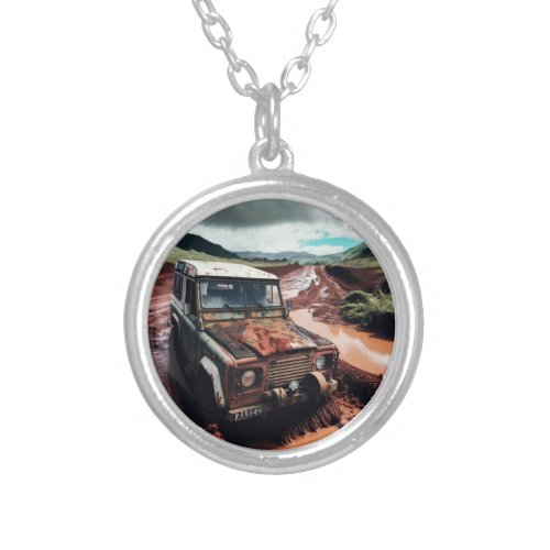 The thrill of Off_Roading through mud and hills Silver Plated Necklace