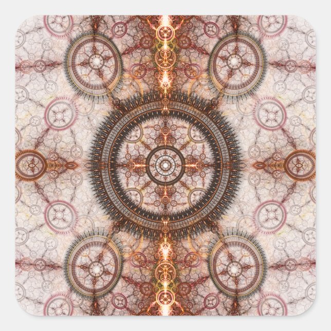 The Tick and The Tock Geometric Steampunk Pattern Square Sticker (Front)