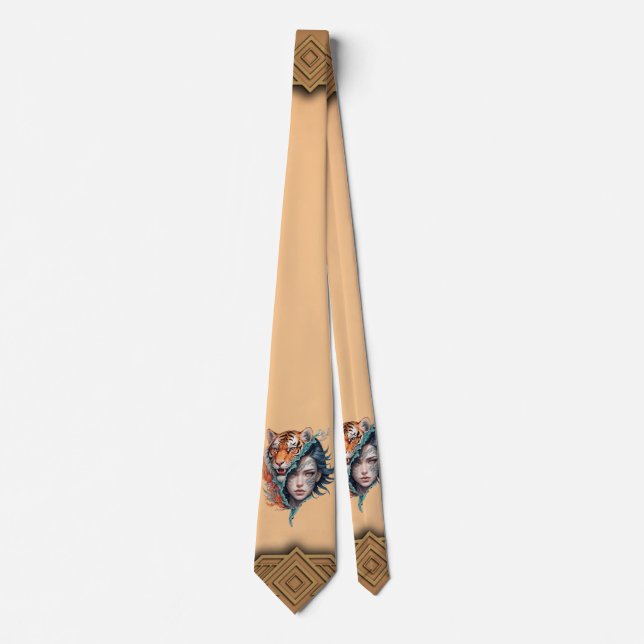The tiger and the woman, strength and grace.  neck tie (Front)